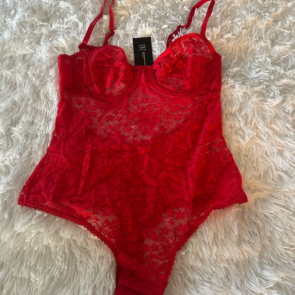 INC Red Lace Bodysuit